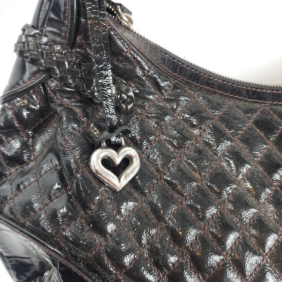 Brighton Black Quilted Leather Braided Trim Large Shoulder Bag - Picture 3 of 16